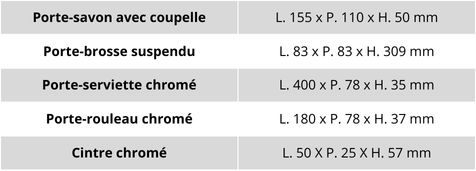 dimensions set d'accessoires de salle de bain ligne camelia
